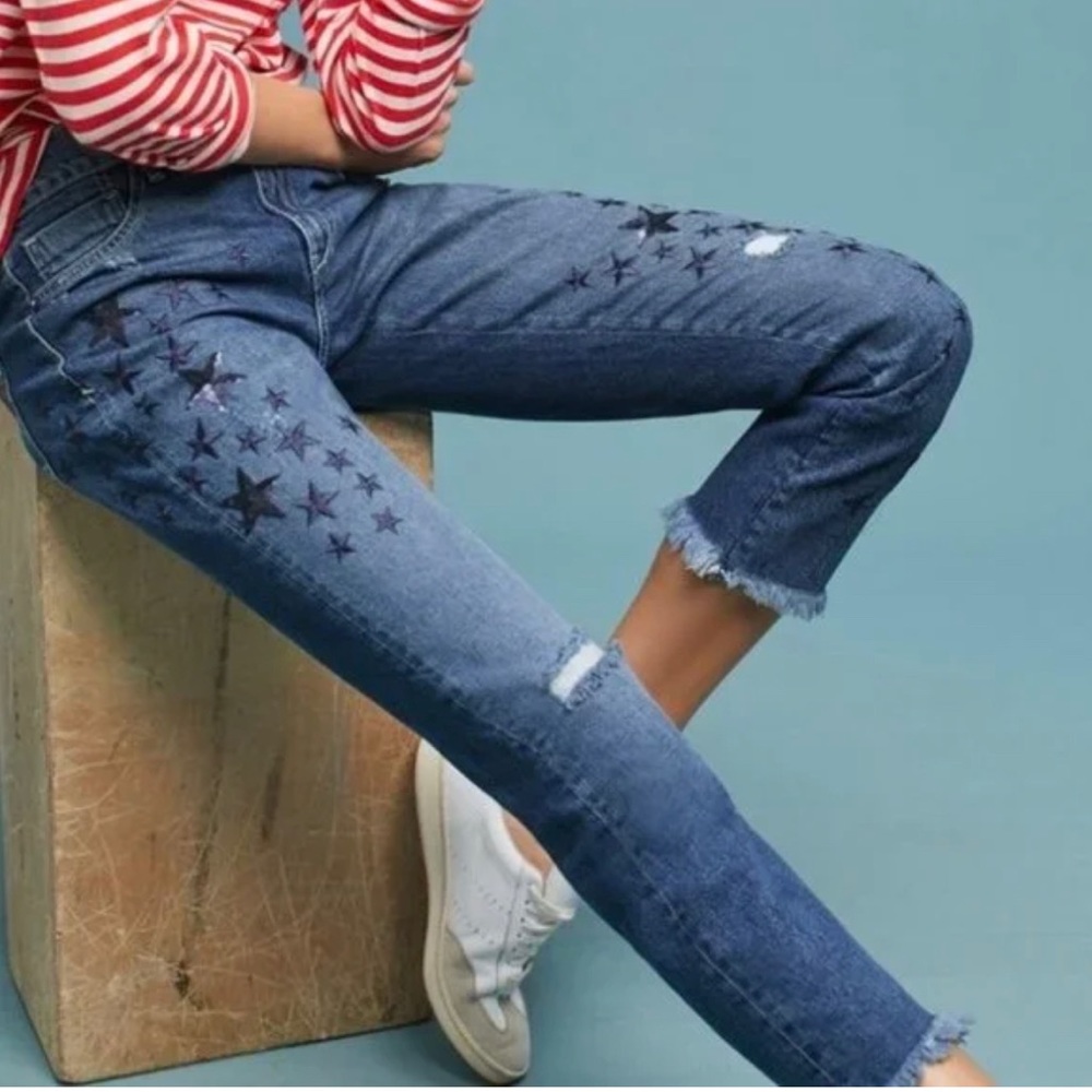 Pilcro And The Letterpress Anthro Embroidered Star Slim Boyfriend Jeans Size 25